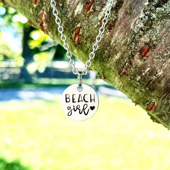 Beach Necklace - Disc Necklace - Hand Stamped Necklace - Hand Stamped Jewelry - Picture 4 of 11